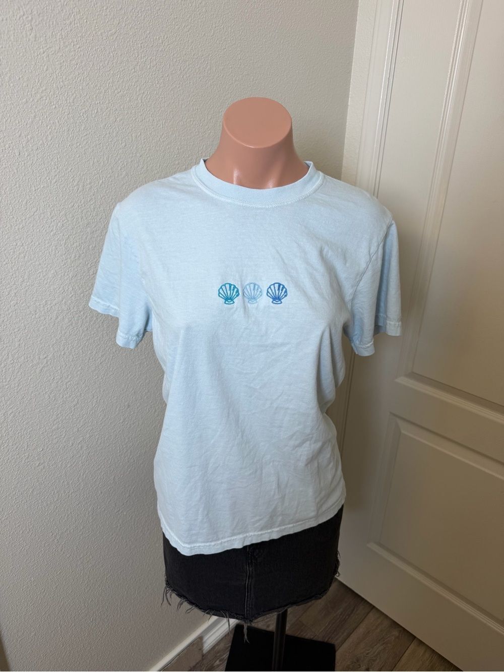 Comfort Colors Light Blue Tee with Triple Shell Embroidery Sz S
